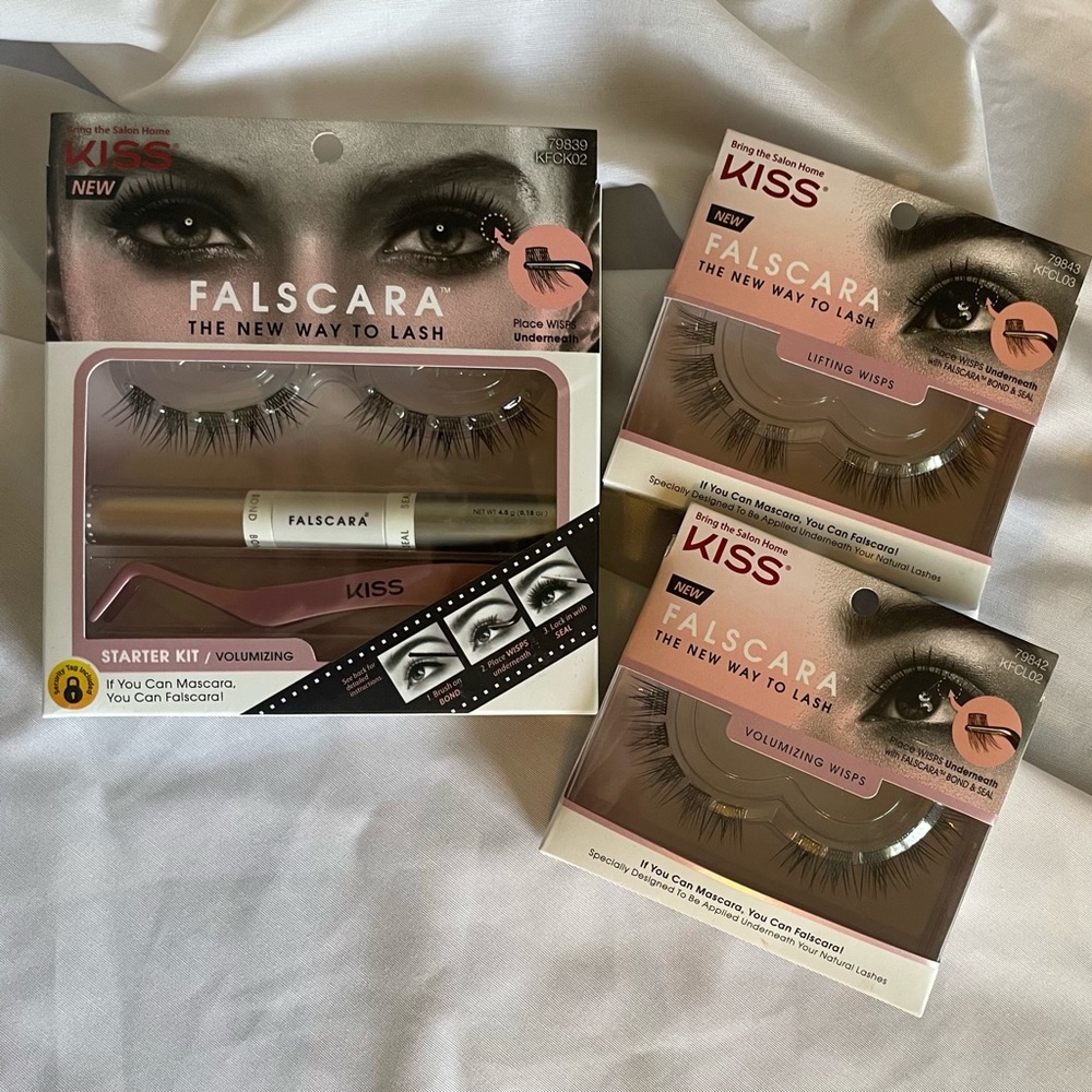 KISS Falscara Lash Starter Kit with (2) Volumizing Lash Wisps Bundle